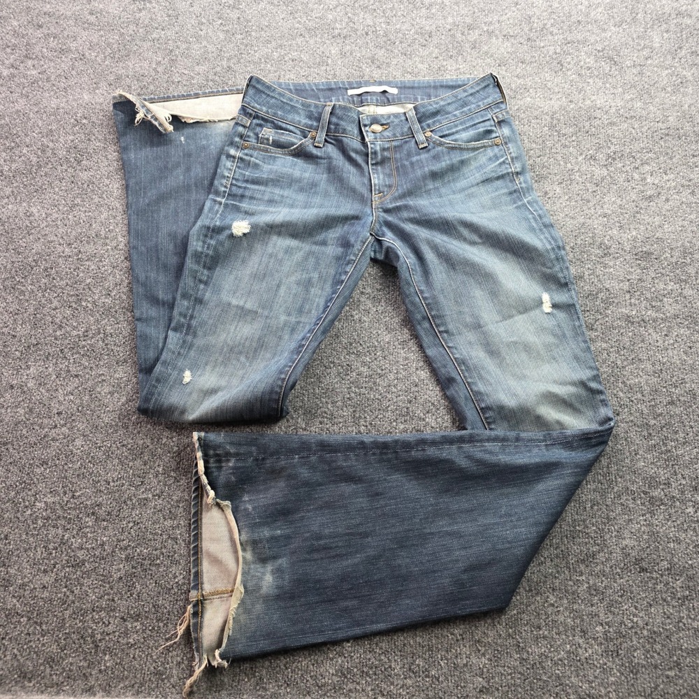 Vince Flare Jeans Mykonos Distressed Low Rise Made in USA Size 28 Blue Womens